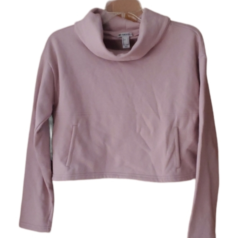 Forever 21 NWT Womans Pink Cropped Cowl Knit Sweatshirt Size XS